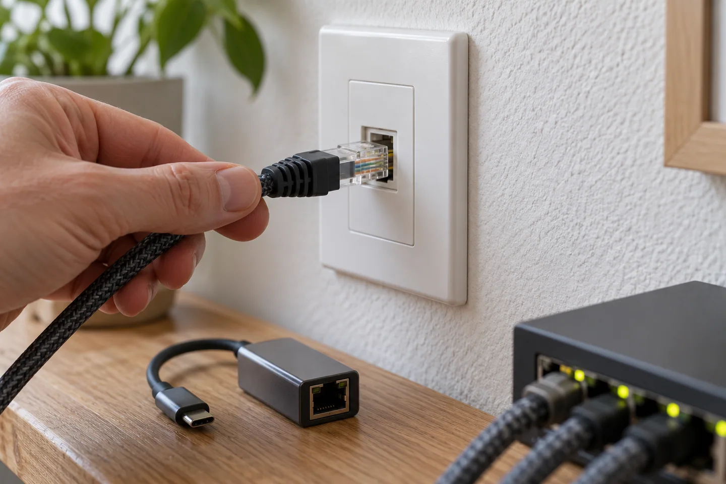 墙面网口、RJ45接头与USB-C网络转接器